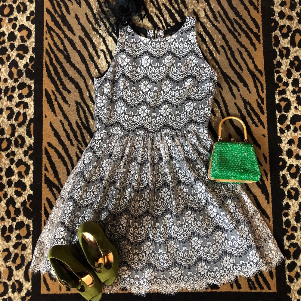 Eliza J Black and White Lace Fit-and-Flare Prom Dress